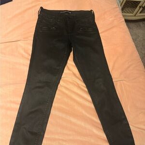 Express Jeans Mid Rise Coated Legging Black Skinny Zip Detail Women’s 00R